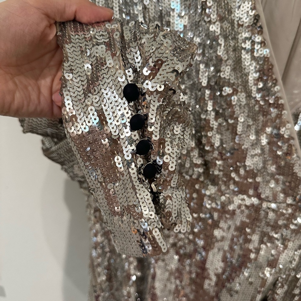 ROTATE Birger Christensen Sliver Sequin Wrap Minidress US 8 - Picture 10 of 13